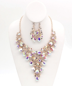 Teardrop necklace and earring set NB810065 GOLD AB